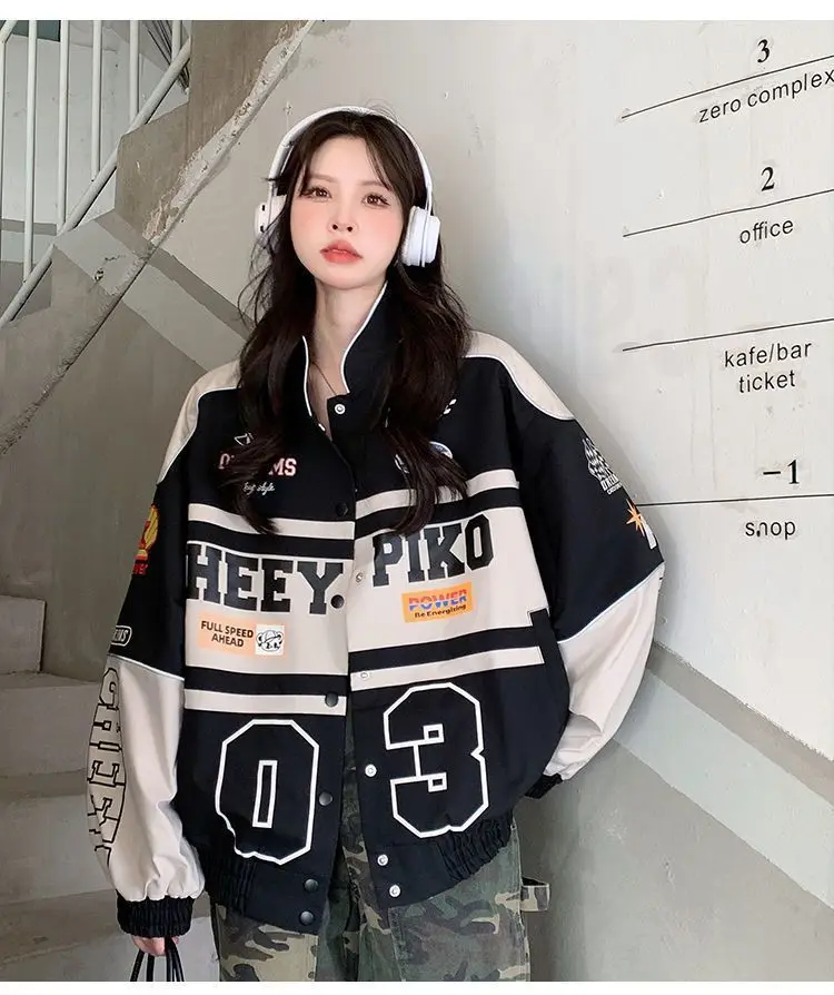 Baseball Uniform Hip Hop Motorcycle Clothing 2024 Y2k Red White Bomber Jacket Women Men Biker Racer Jacket Retro Clothes Trend