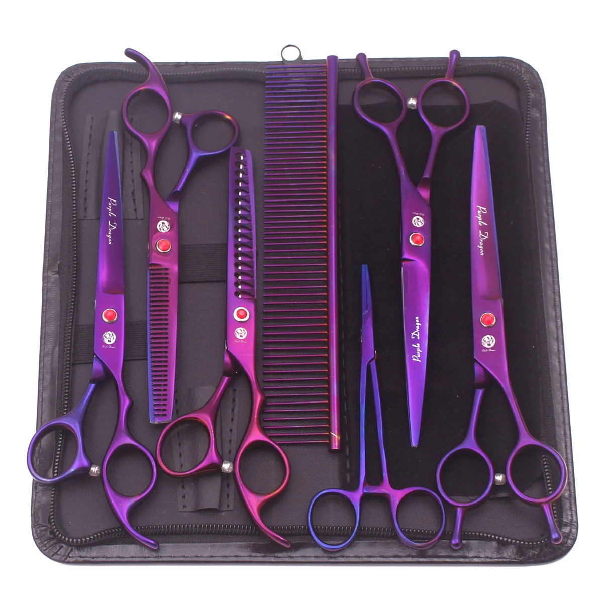 Kit de tijeras de aseo para s Purple Dragon, tijeras curvadas de acero inoxidable para mascotas, tijeras de adelgazamiento, tijeras rectas, Chunker Z3002, 7 ", 6,5" - Imagen 5