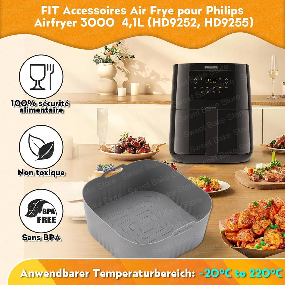 Moule En Silicone XL Pour Airfryer - 20cm, Compatible Philips Airfryer XL 62L 42L, YINGRACE