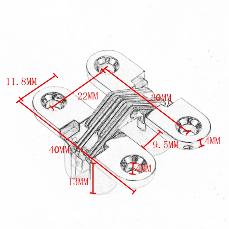 4 Pieces Hidden Hinges 12x42MM Invisible Concealed Barrel Cross Door Hinge