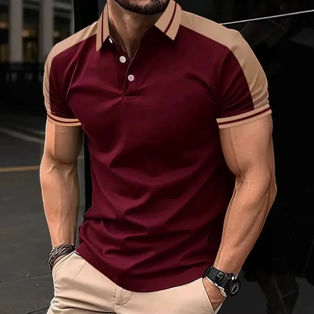 メンズサマー半袖スタンドカラーポロシャツ メンズカジュアル配色ゴルフポロシャツ 100%ポリエステル