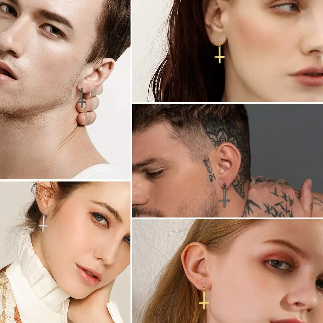 Stainless Steel Inverted Cross Stud Earrings