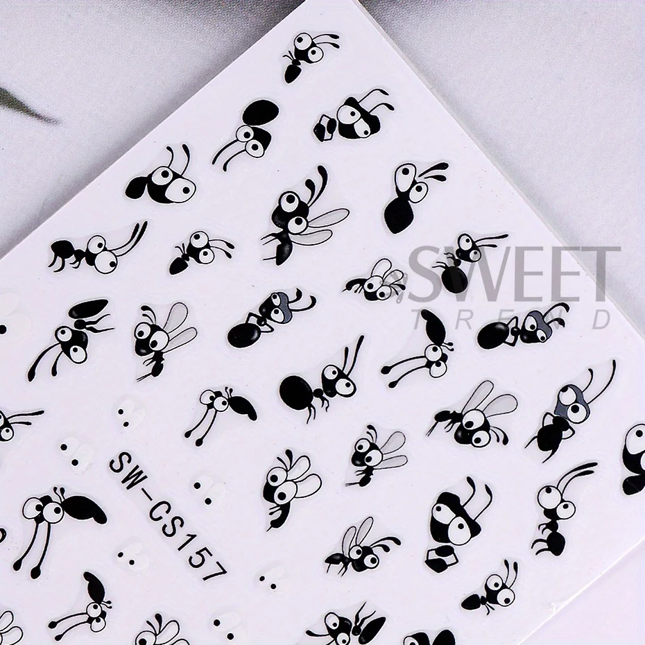 2pcs Adorable Black Ant Nail Sticker Fashion Expression Design Cute Cartoon Childlike Decor Decals Foils DIY Charm Manicure Tips