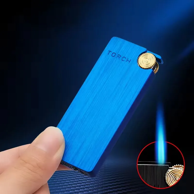 Windproof Torch Grinding Wheel Lighter Cigar Spray Gun Portable Lighter Kitchen Outdoor Blue Flame Smoking Gadgets Men's Gift