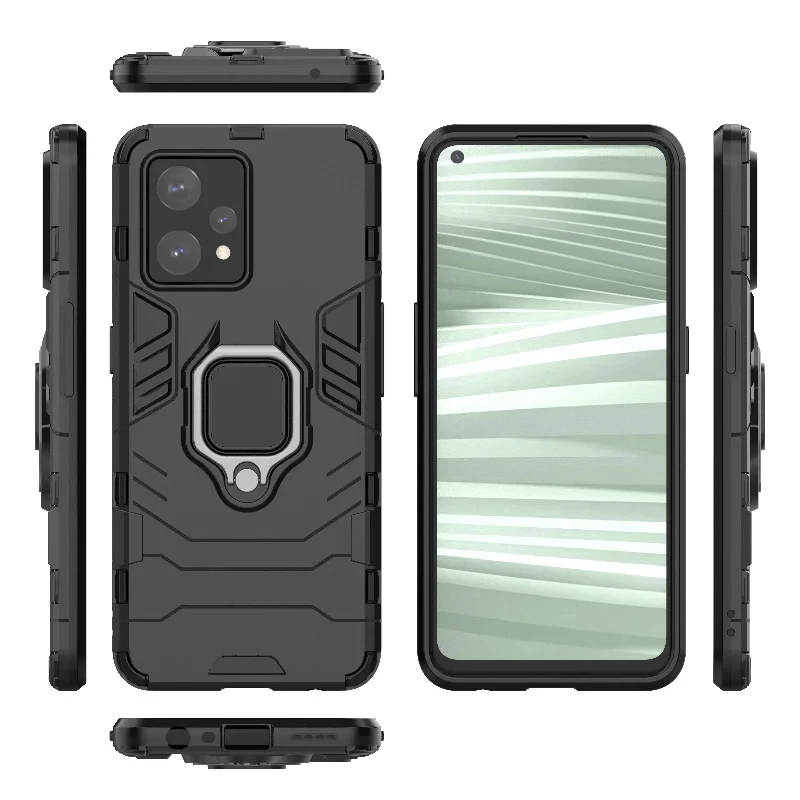Enhanced Shockproof Armor Back Cover with Metal Ring Holder