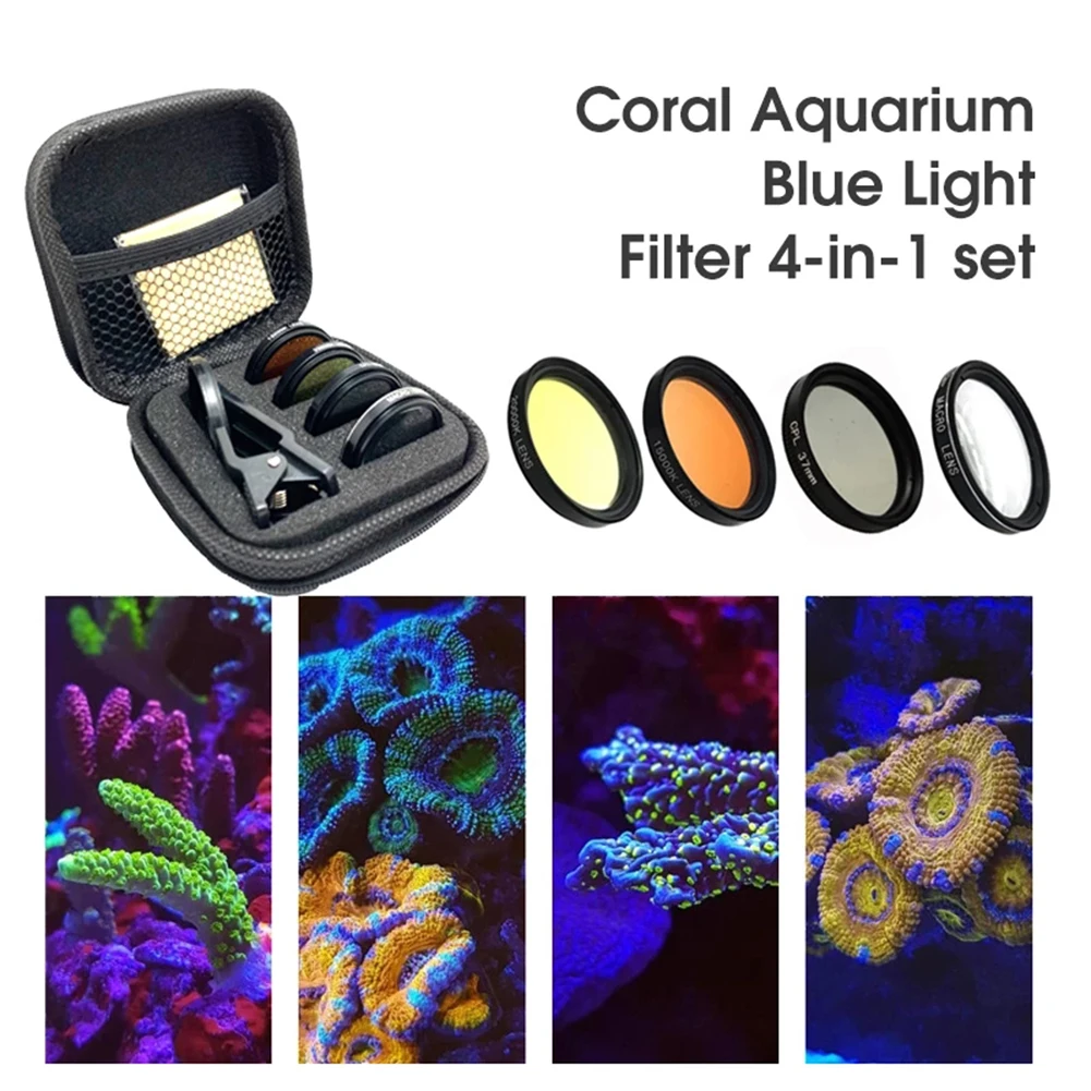 

4 In 1 Phone Camera Lens Filter Orange Yellow Lens Filter for Fish Tank Aquarium Coral Photography Dropship