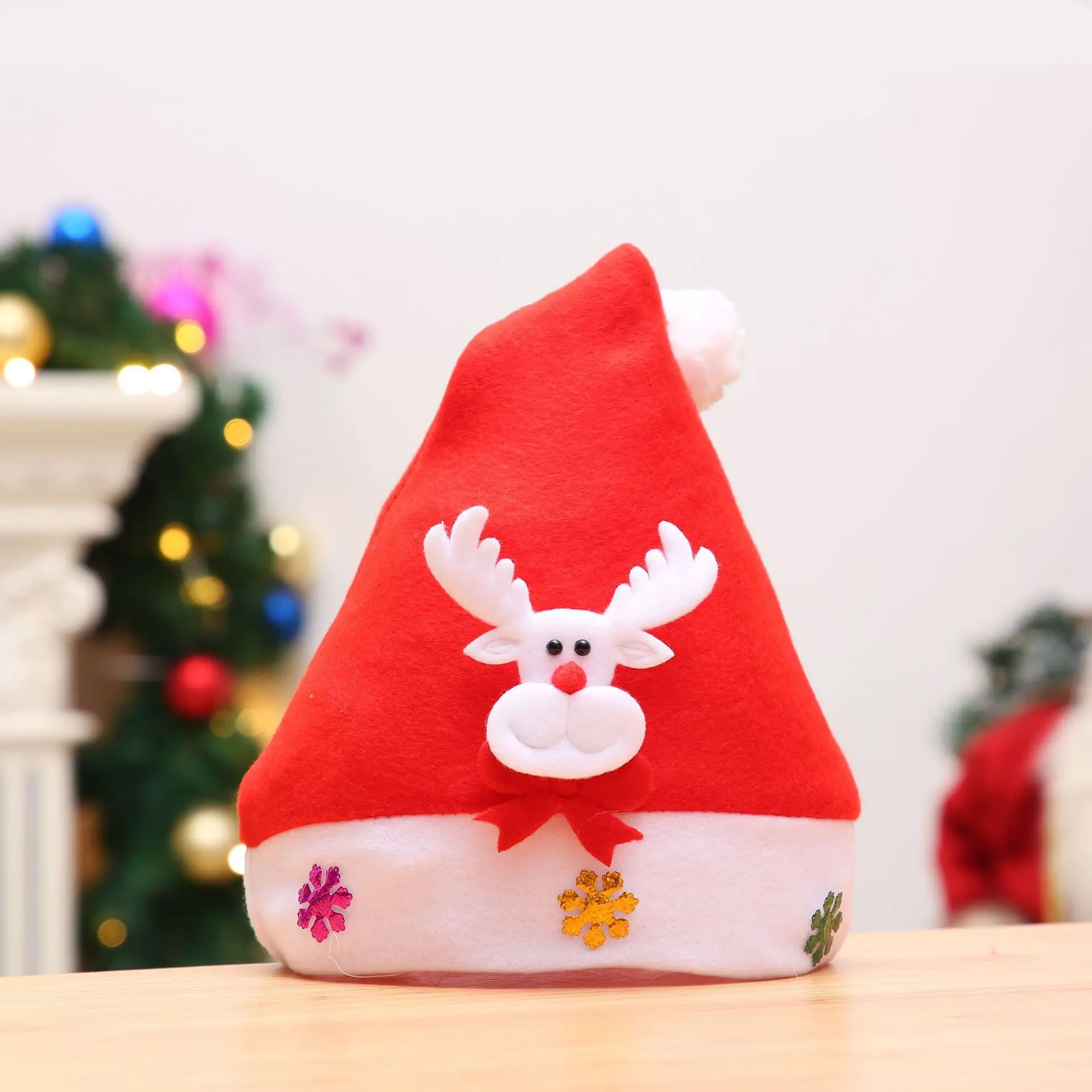 Christmas Cartoon Hat Santa Claus Hat Party Supplies Kids Adult Glowing Christmas Decoration Brushed Appliqu&eacute;