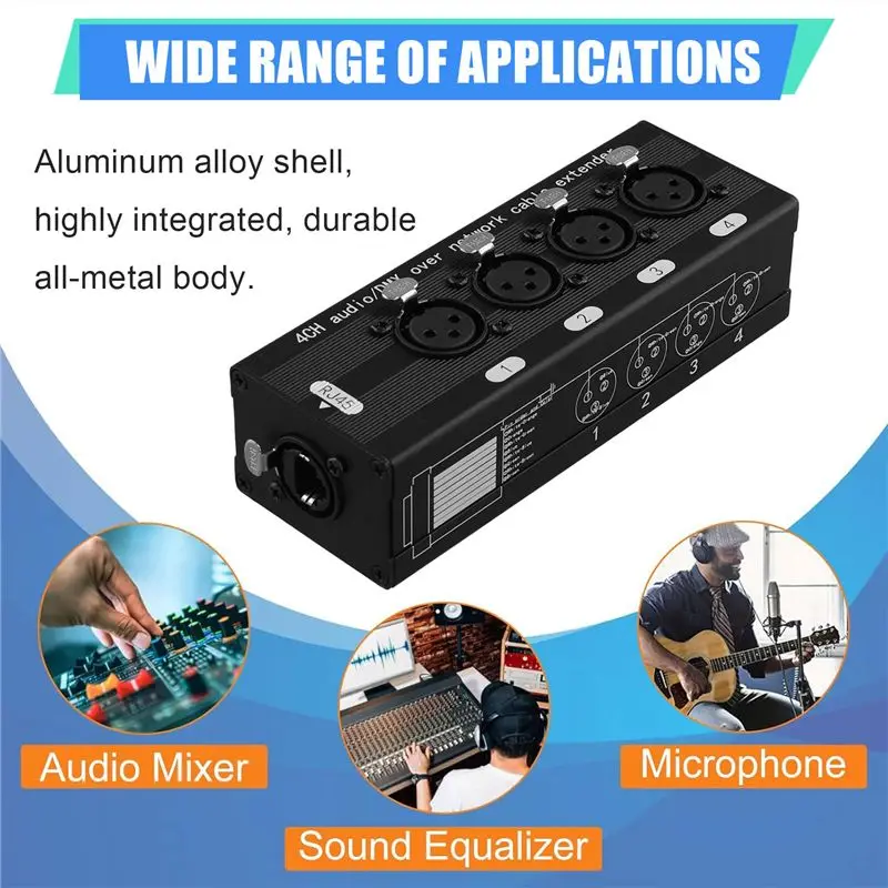 ABBG-1 페어 4채널 XLR/DMX 오디오 RJ45 이더넷 익스텐더 XLR 익스텐더 트랜시버 (라이브 무대, 오디오 녹음 스튜디오용)