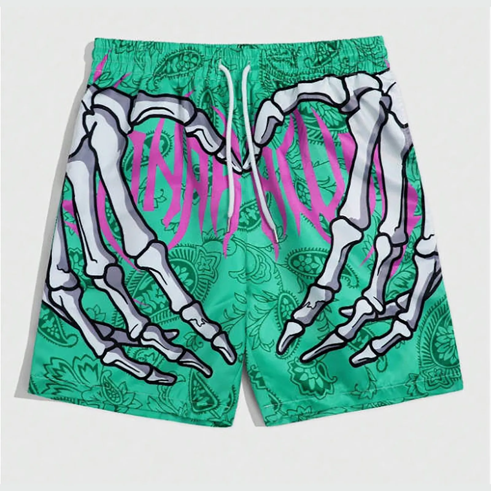 AmericanClassic Skull Beach Short Pants New Fashion Skeleton Hand Print Men Women Gym Shorts Quick Drying Trunks mens Shorts 6