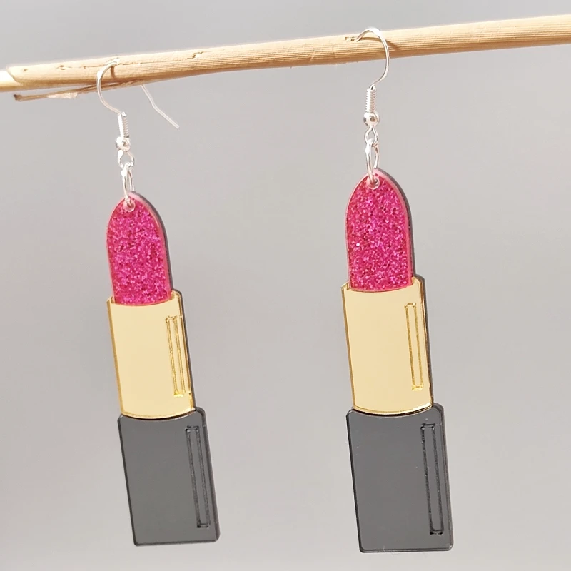 KUGUYS Lippenstift-Ohrringe für Damen, Vintage-Stil, Spiegel-Acryl-Schmuck, lässig, für Musikfestivals, Sommer-Accessoires – Detail 3