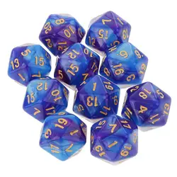 Double - Colored 20 - Sided D20 Dice Set for RPG Games and Math Teaching, Pack of 10 (Blue Purple -a)