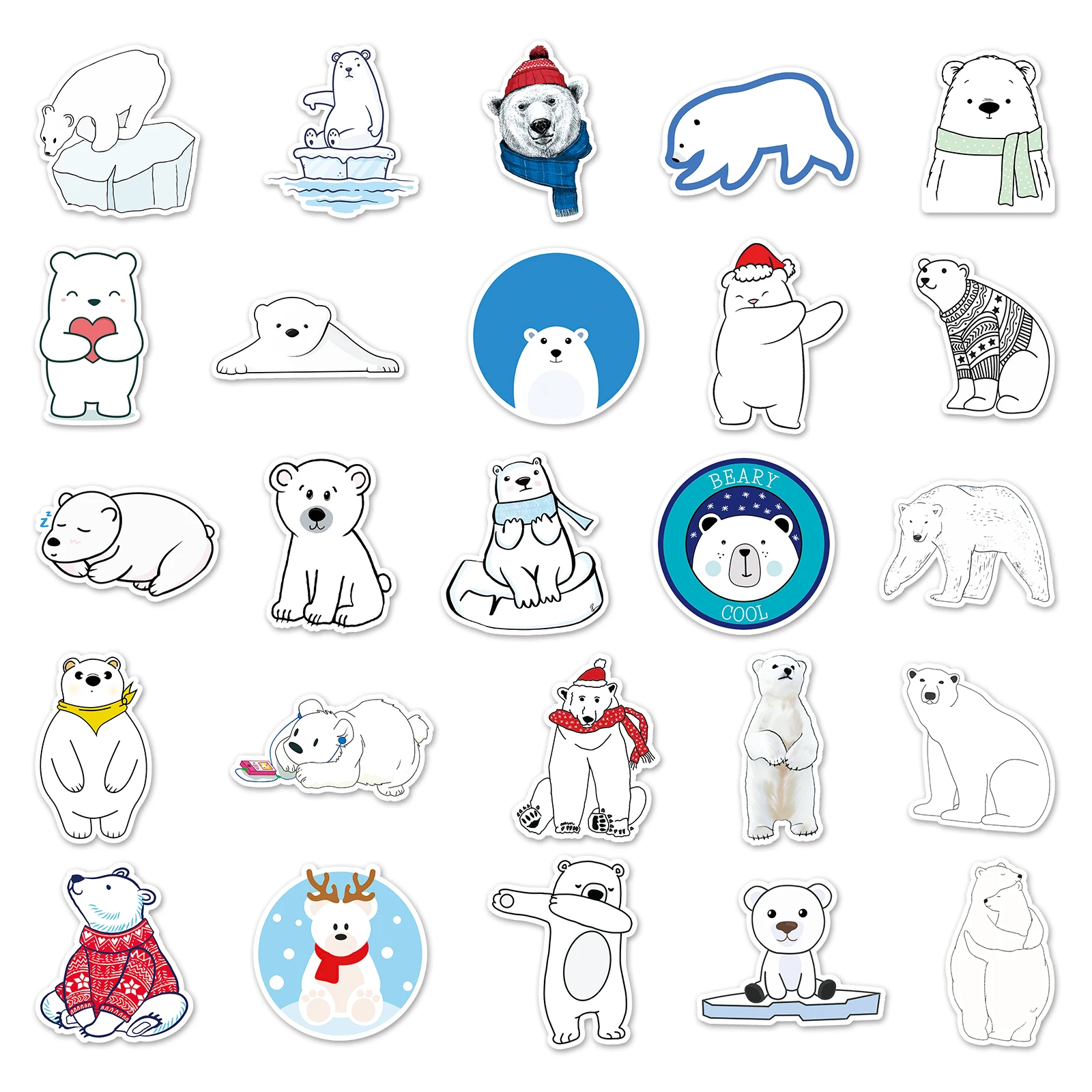 Vinyl Stickers 50Pcs Polar Bear Series Cartoon Waterproof Skateboarding Snowboard Retro