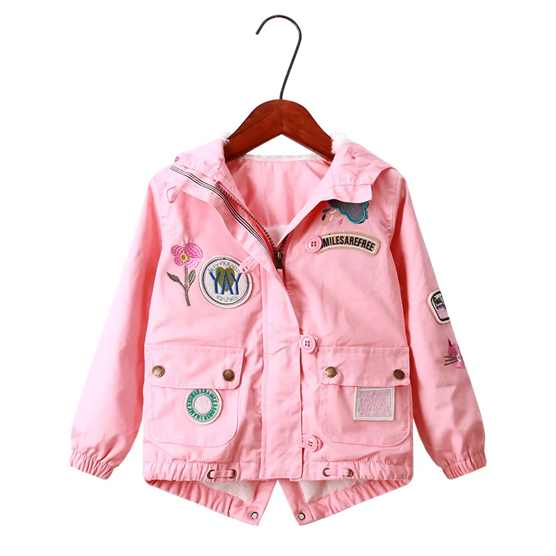 

New Winter Girls Top Cothes Fashion Thicken Toddler Outerwears Casual Embroidery Flower Kids Girls Hooded Parkas with Zipper