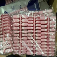 120 faux ongles français carrés moyennement longs en acrylique, à couverture complète, à presser, pour femmes, tailles mixtes 3
