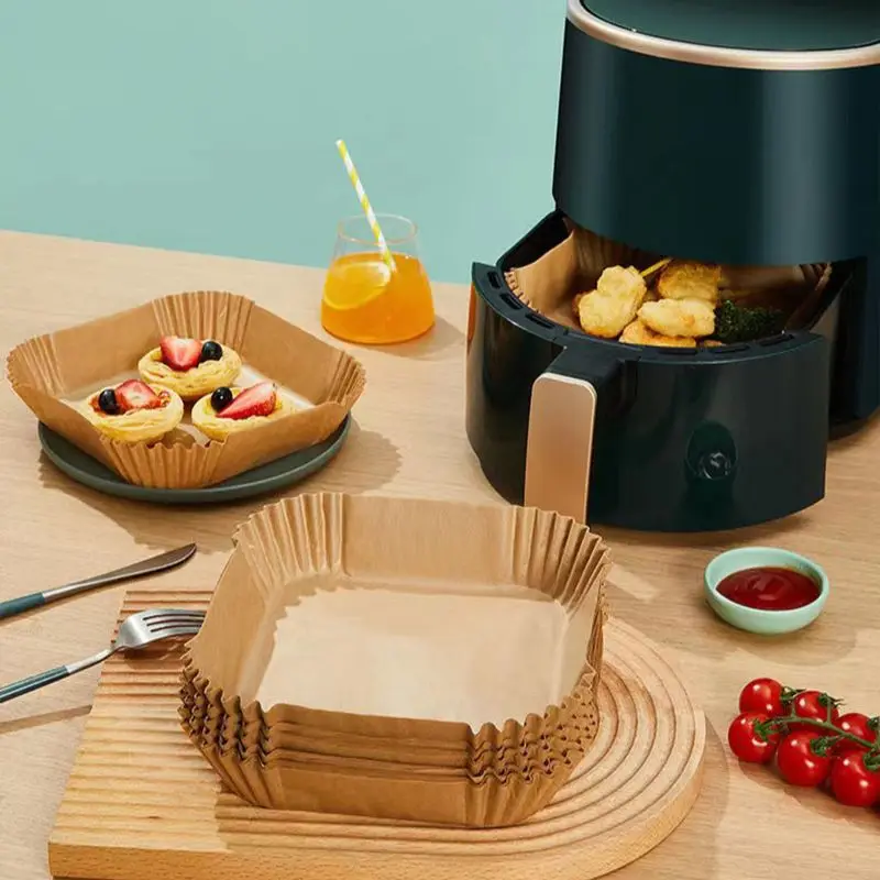 25/50/100pcs/set Air Fryer Disposable Paper Parchment Wood Pulp Steamer Cheesecake Air Fryer Accessories Baking Paper For
