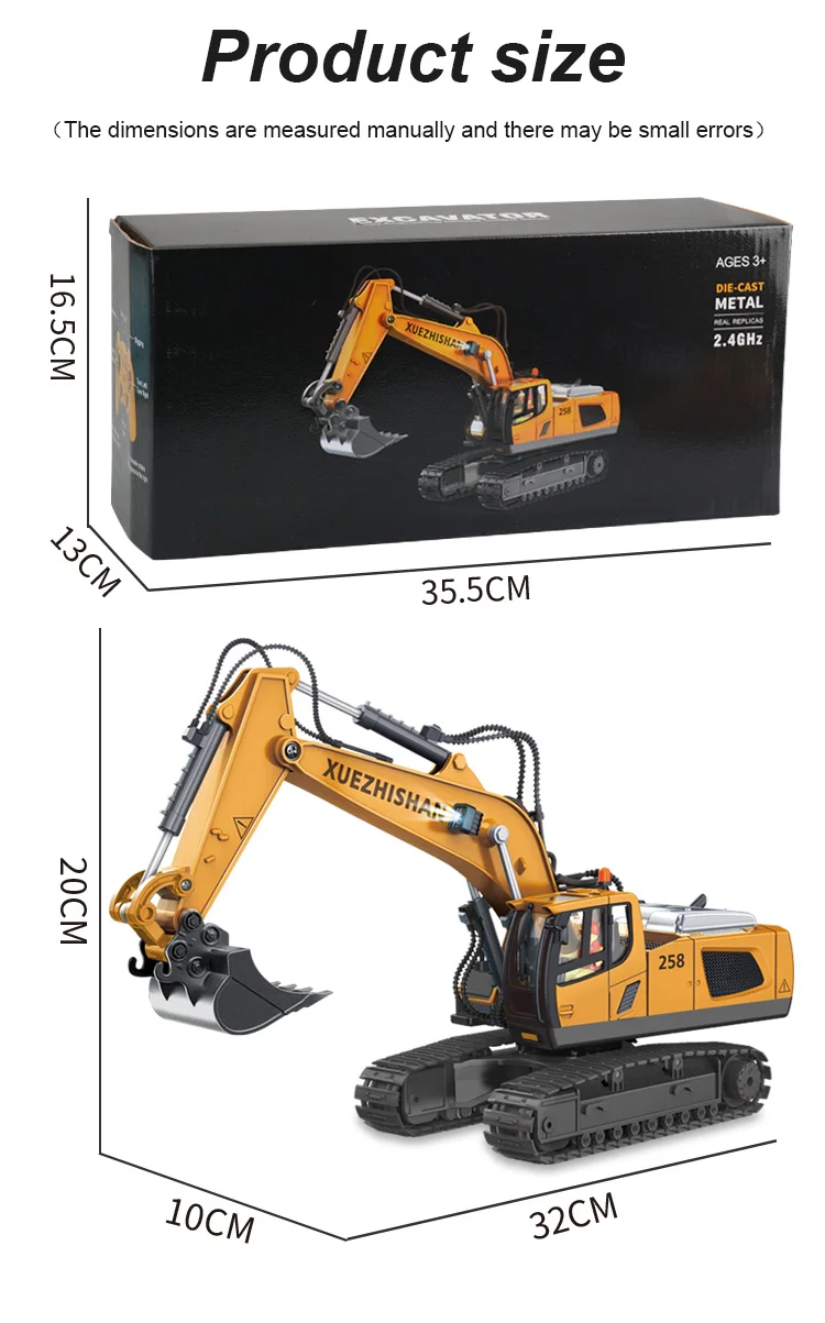 2.4Ghz 11 Channel 1:20 Rc Excavator Toy Engineering Car Alloy and Plastic Remote Control Digger Truck For children's Gift