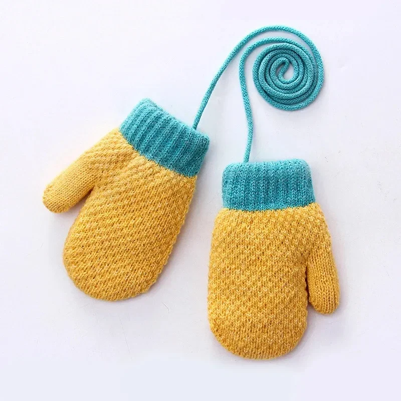 Winter Baby Boys Girls Knitted Gloves Warm Full Finger Mittens Gloves with Rope For Children Toddler Kids 0-4Years winter gloves baby mittens