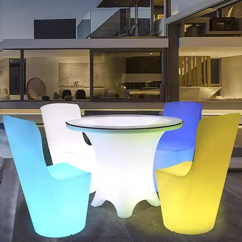 LED Illuminated Round Cocktail Table Waterproof Bar Tables Plastic Coffee Table Commercial Furniture Supply