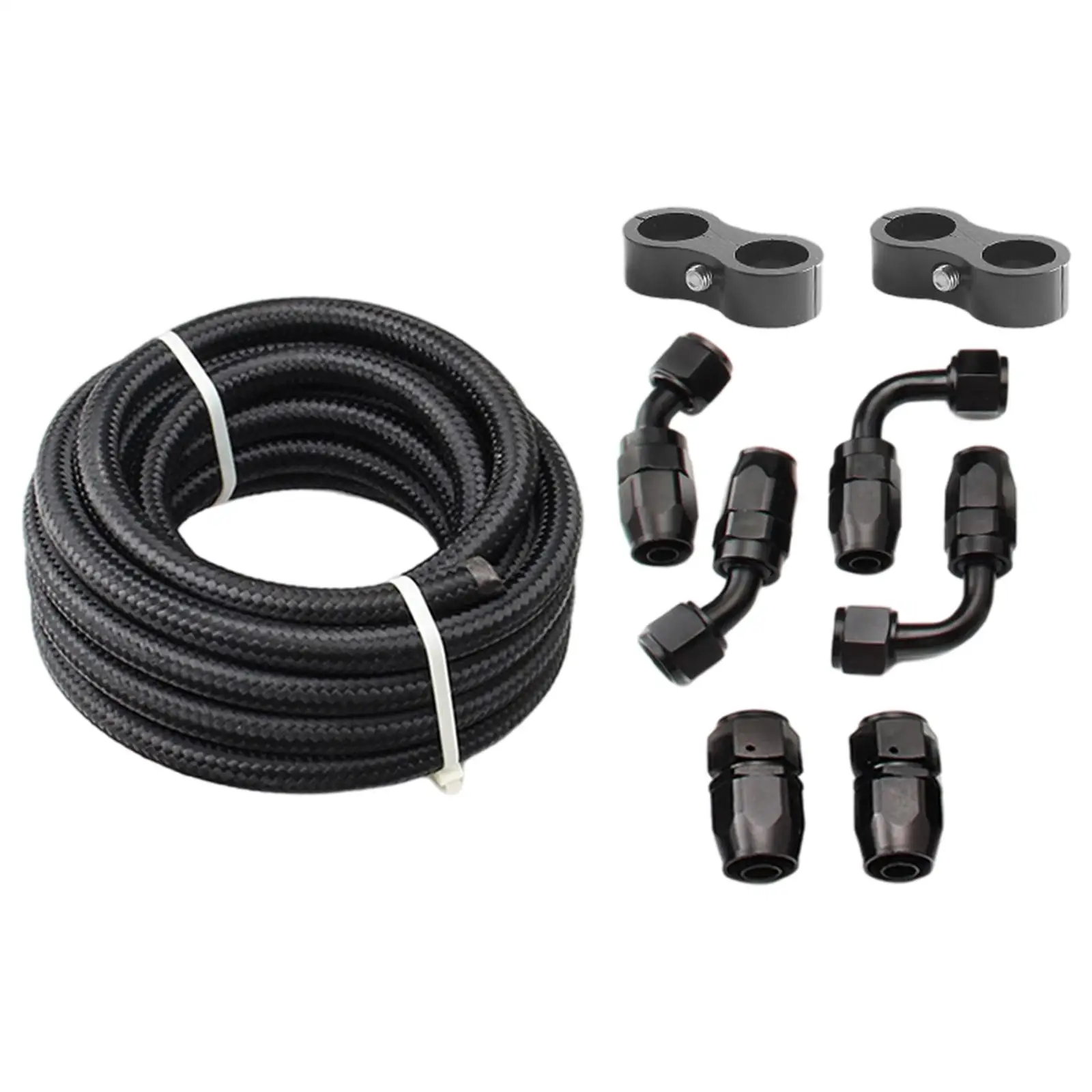 Nylon Braided Fuel Hose Set 6Pcs Swivel Hose Ends Fitting Black Oil Cooler Adapter Fit for Pump Gas Transmission Fluid Oil