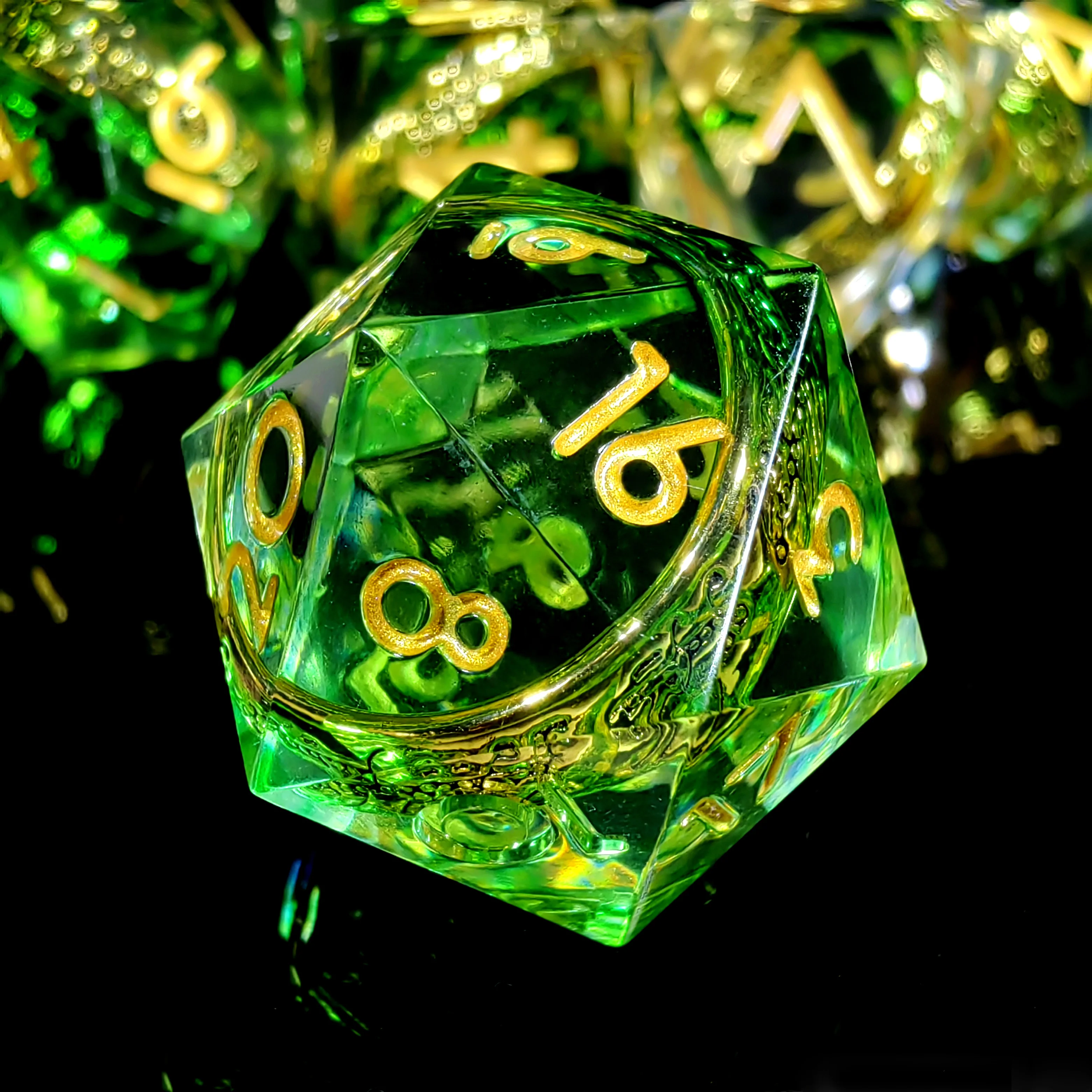 DnD Dice Set-7pc Resin Polyhedral Dice with Dragon Ring Core, Emerald Green D&D for RPG Games