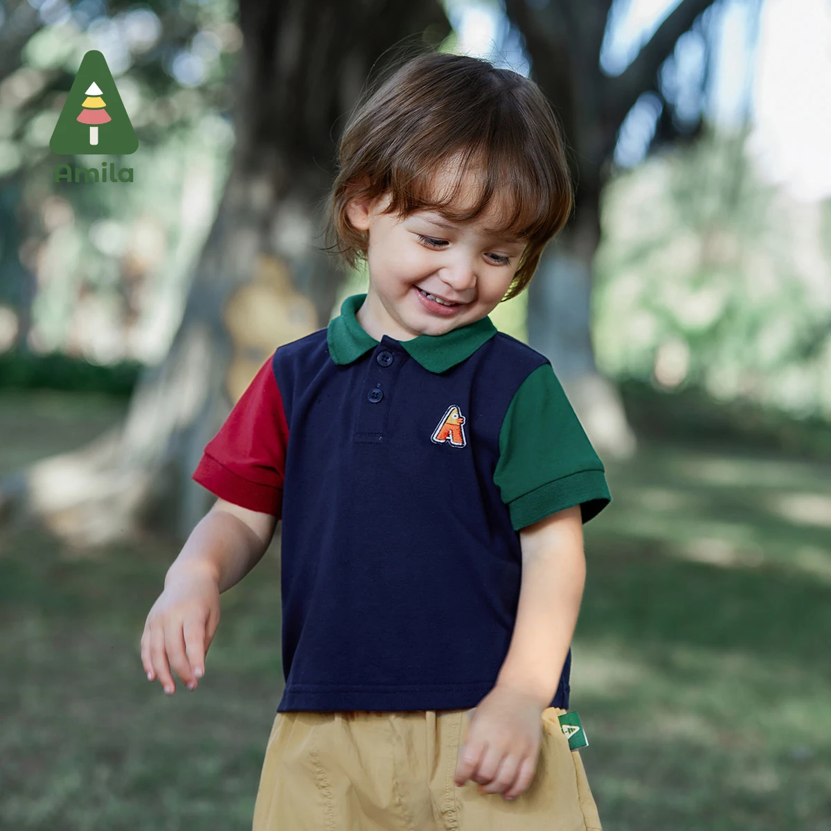 Amila Baby Boy T-shirt 2023 Summer New Cute Sports Fashion Contrasting Colors Patchwork POLO Shirt Children's Clothes 0-6Y