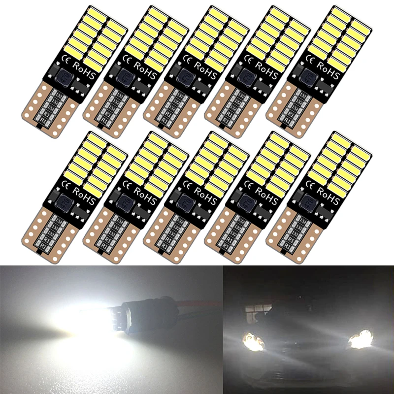 10 PCS T10 W5W 194 LED Signal Light Canbus 12V 24V 7000K White 4014 SMD Car  Interior Dome Door Maps Trunk License Plate Lamps - AliExpress
