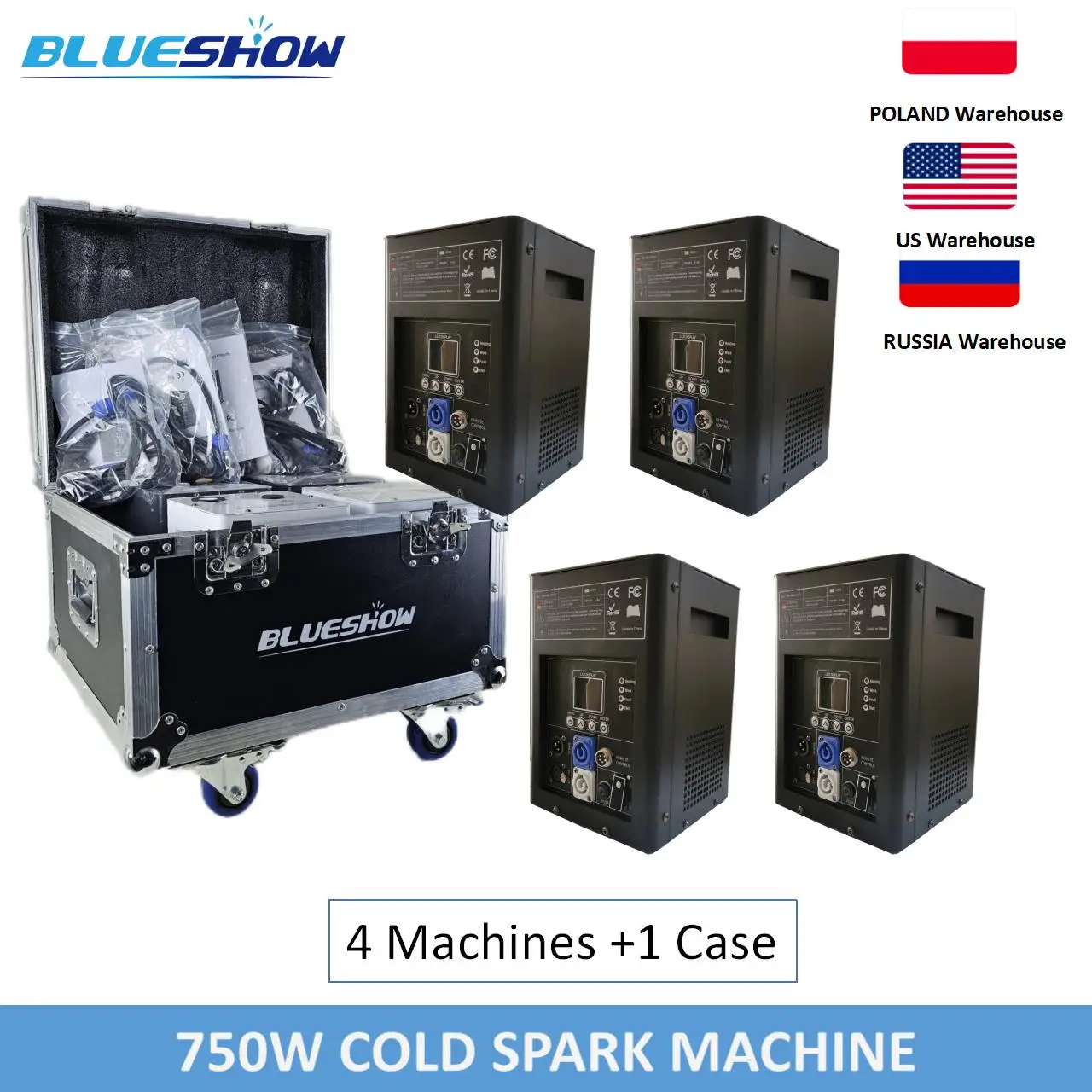 4 Cold Spark Machine Ti Powder 750W Cold Firework Machine DMX Remote Control LCD Sparking Powder Ti flycase