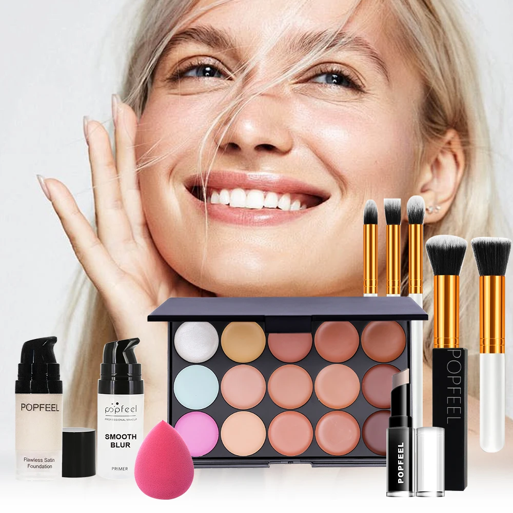 POPFEEL Face Makeup Kit, Waterproof and Sweatproof, Includes Concealer, Primer, Loose Powder, Blush, and More, Ideal for Beginne - 4