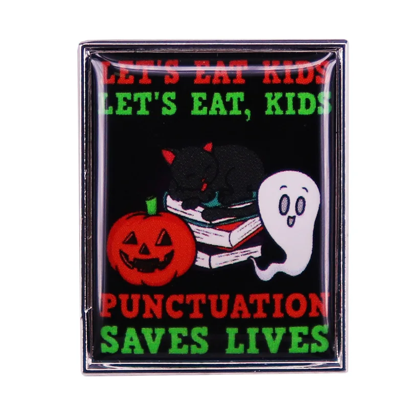 

Halloween Pumpkin, Ghost, Black Cat Hard Enamel Pin Let's Eat Kids Metal Badge Save Life Brooch for Jewelry Accessory