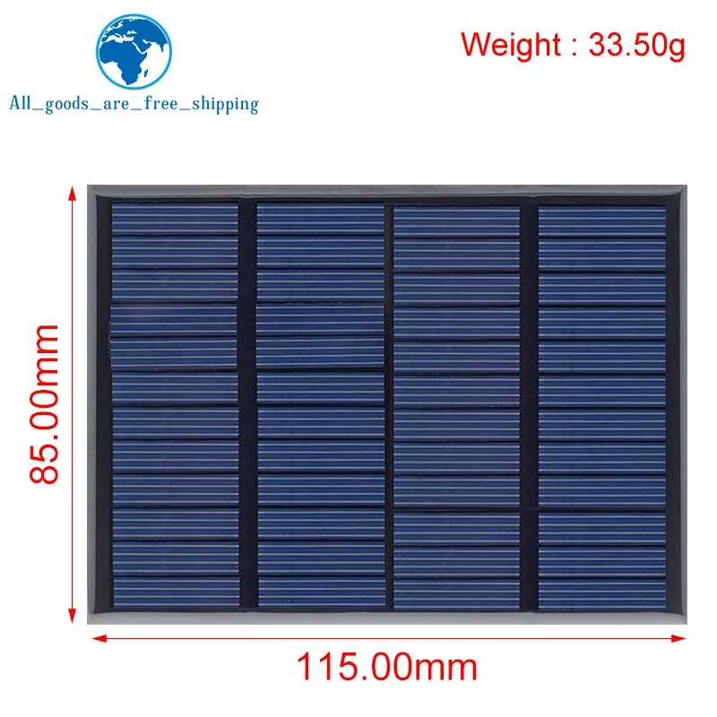 TZT 1/3개 12V 125mA 1.5W 태양광 패널 다결정 115*85MM 미니 선파워 태양광 시스템 DIY 배터리 휴대폰 충전기용