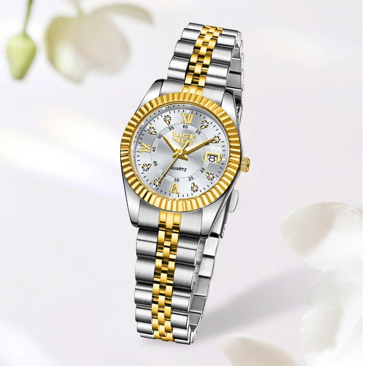 Alina Gadgets Lige Elegant Fashion Quartz Women Watch Sunflower Dial Waterproof Stainless Steel Classic Business Calendar Luxury Ladies Watch, Alina Gadgets