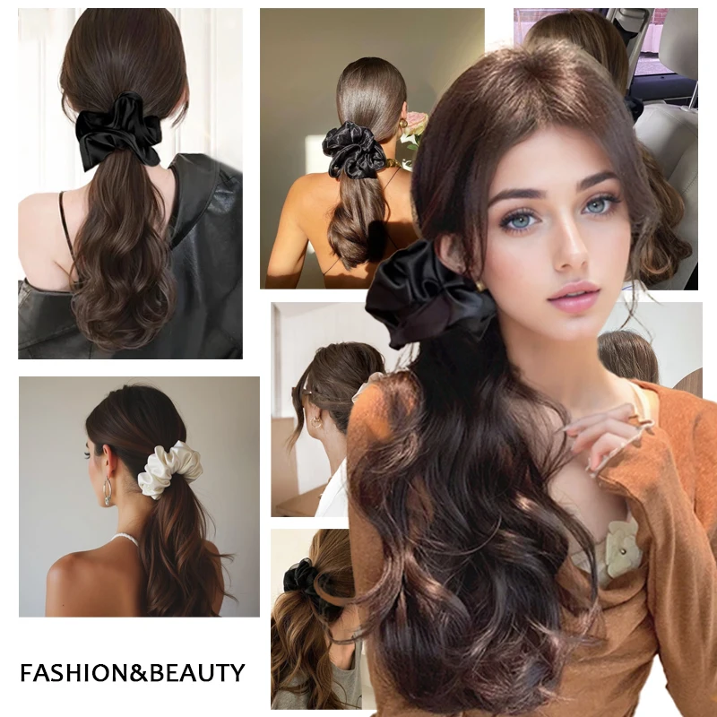 16inch Synthetic Wavy Curly Ponytail Extensions With a Hair Scrunchie Ponytail Wig with Crab Hair Clip for Women Daily Party Use