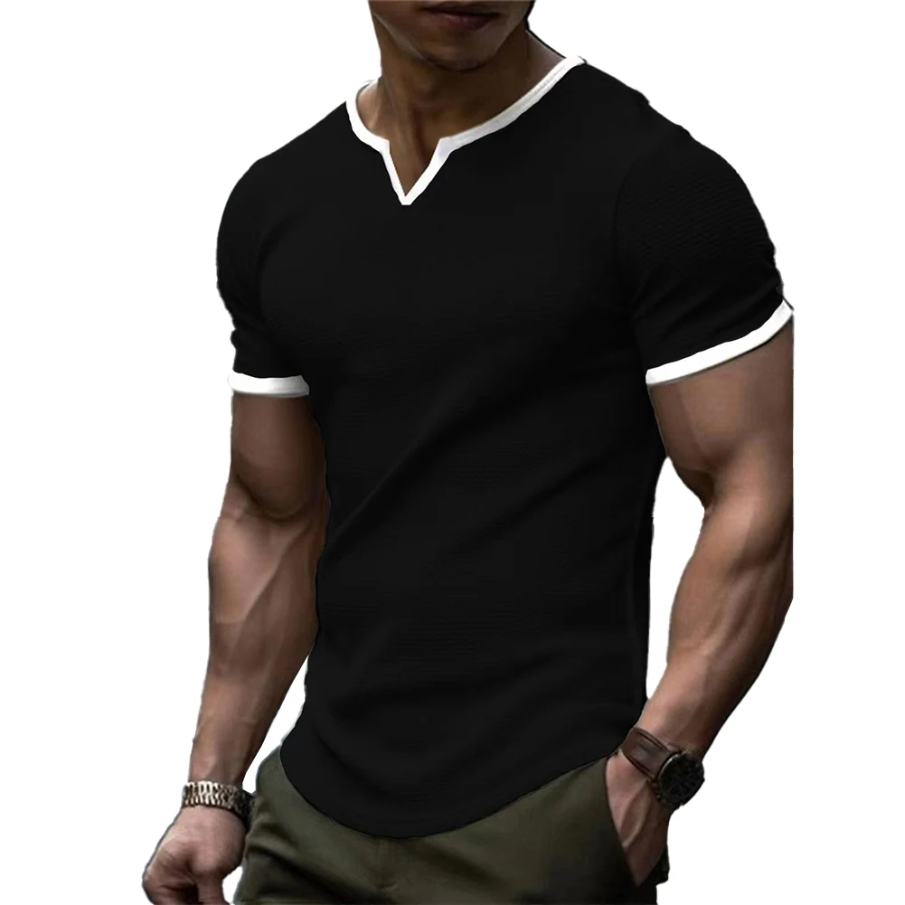 

Top T Shirt Black Casual Gray Polyester Short Sleeve Solid Color T Shirt Tee V Neck White Green Khaki M-3XL Men