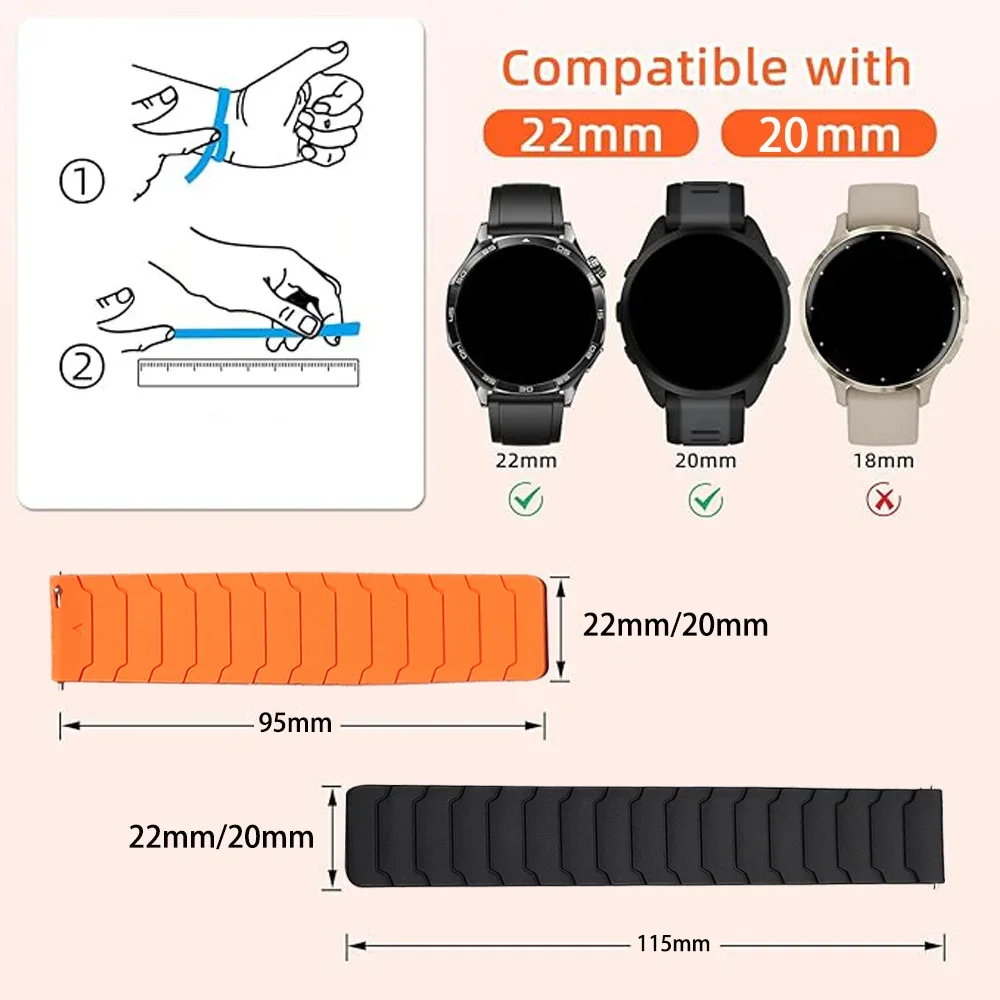 Magnetic Silicone Watch Strap - Universal Fit, 22mm & 20mm