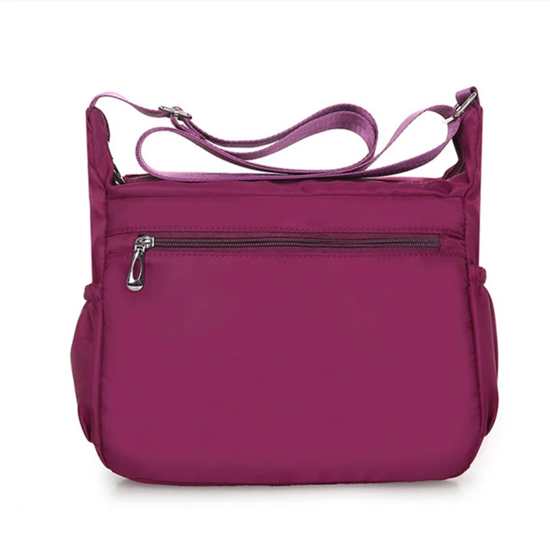 Solid Color Nylon Shoulder Crossbody Bag with Multi Layer Zipper Pocket, Adjustable Shoulder Strap Women's Bag for Work, Travel