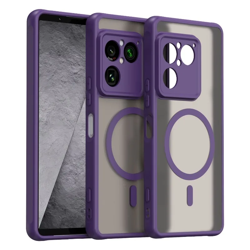 Magnetic Matte Transparent Acrylic Phone Case with Dustproof Bumper and TPU Frame
