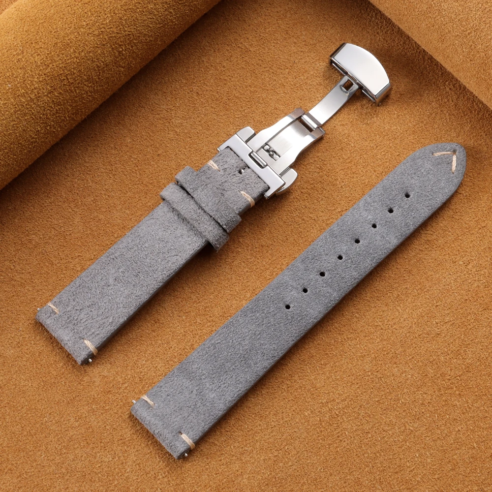 Luxurious Genuine Cowhide Suede Quick Release Watch Strap Bracelet