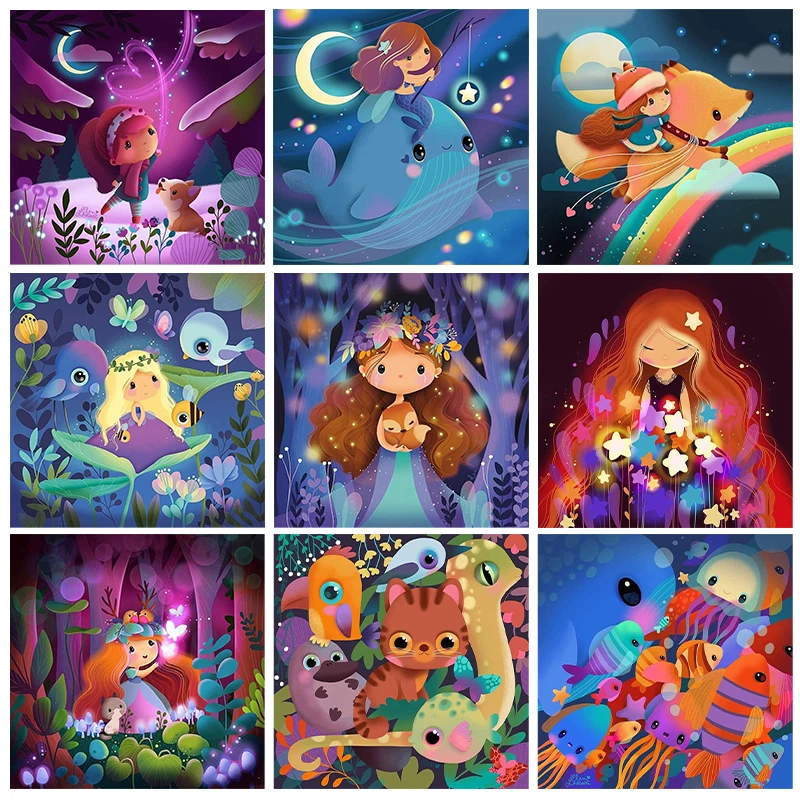 

Аниме 5D алмазная живопись мультяшная милая девочка и животное алмазная живопись инкрустированная алмазами вышивка живопись украшение для дома