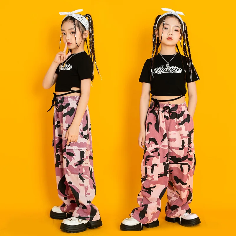 Children 'S Day Jazz Dance Costumes Girls Summer Crop Tops Camouflage Pants Outfit Hip Hop Dance Costumes Stage Performance Wear