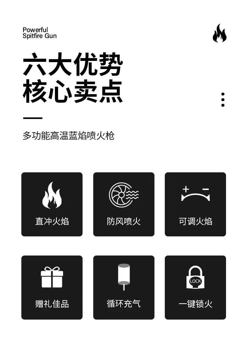 Description Picture 3 of itemOutdoor Windproof Butane Gas Turbo Metal Lighter Multipurpose High Temperature Welding Gun Inflatable Lighter Men's Somking Tool
