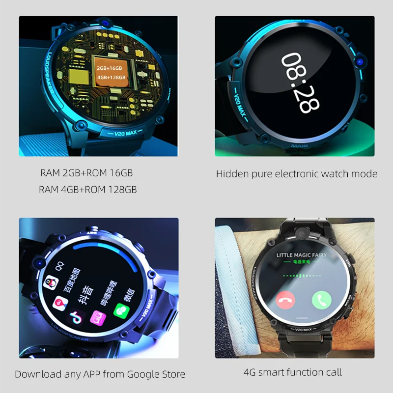 V20 MAX GPS スポーツスマートウォッチ V20 MAX Smart Watch WiFi 4G SIM Card Dual Camera Heart Rate