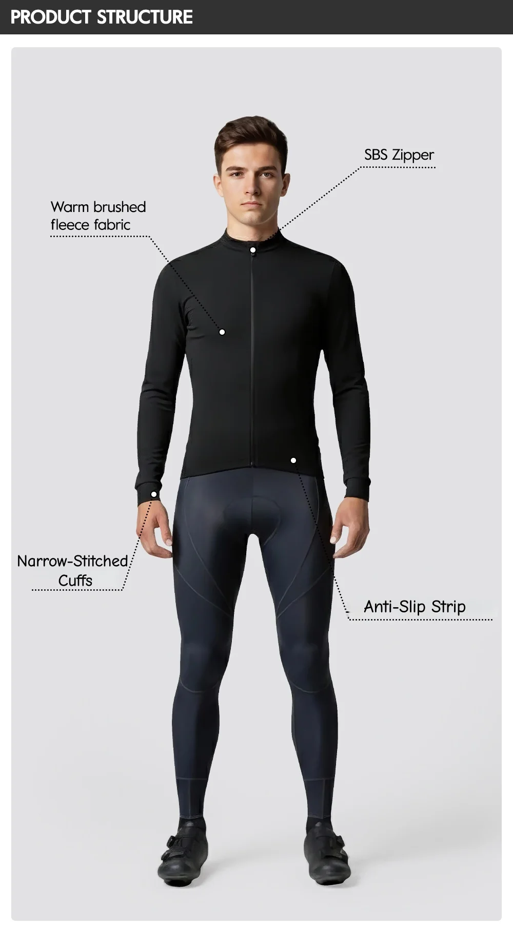 ZRSE Herren Radtrikot Winter Thermofleece Langarmshirts Pro Fahrradkleidung MTB Mountain Road Bike Team Uniform Warm – Detail 8
