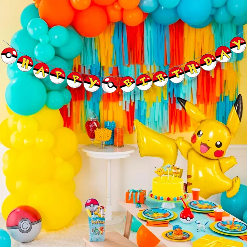 Pokemon Banner Pikachu Party Streamers Happy Birthday Decoration