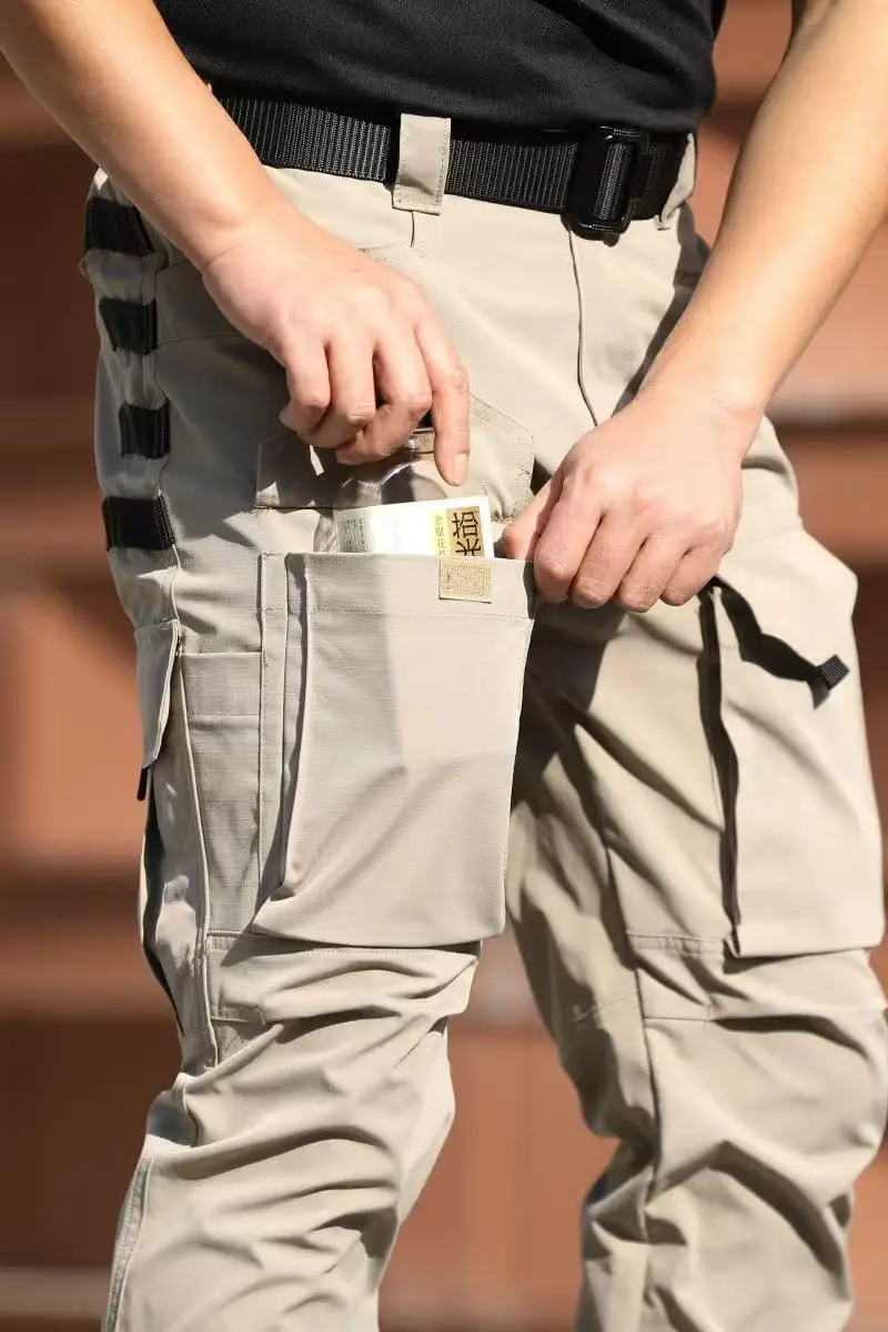 Herren-Cargo-Hose, militärisch, taktisch, Freizeithose, Frühling und Herbst, zum Wandern, Camping, Klettern, Armee, Kampf, Laufen, mit mehreren Taschen – Detail 7