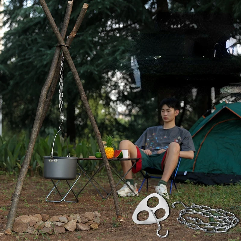 

New Portable Outdoor Tripod Bracket Hanger for Camping Supplies Campfire Stainless Steel Tripod Storage Rack Hiking Accessories