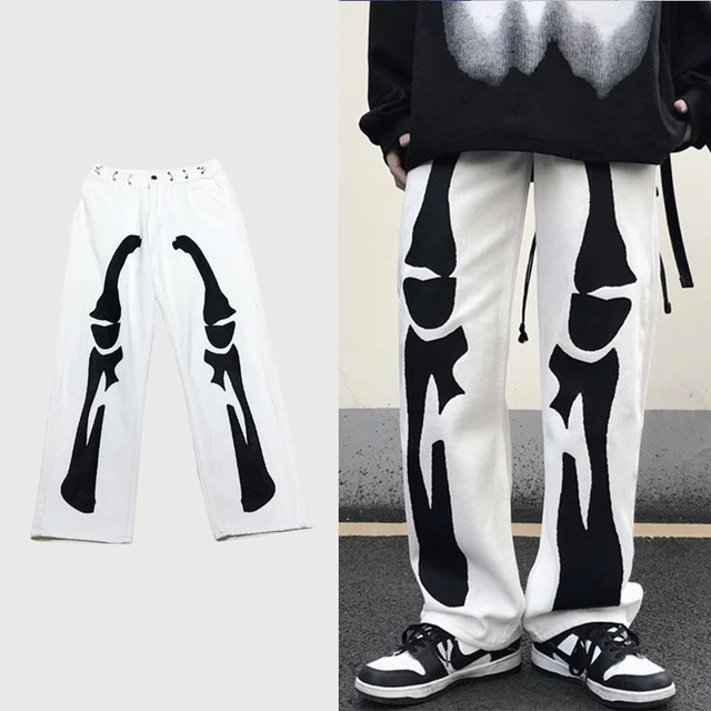 Hip hop Skeleton Print Jeans Y2K Grunge Fashion Retro Loose High