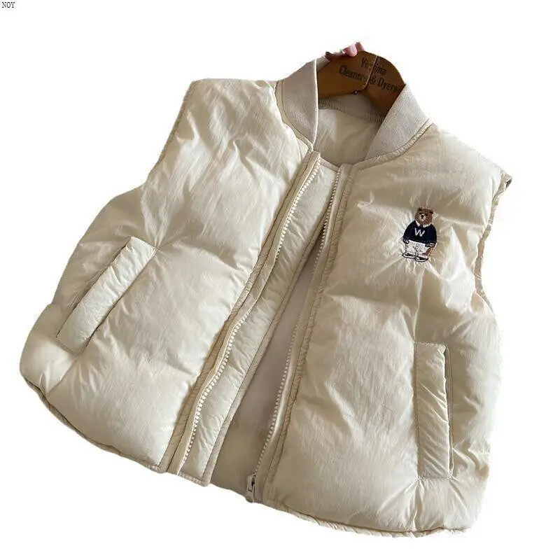 Children's Cotton Waistcoat Boys Winter Baseball Collar Vest Jacket Baby Keep Warm Sleeveless Jacket Girls Embroidery Top