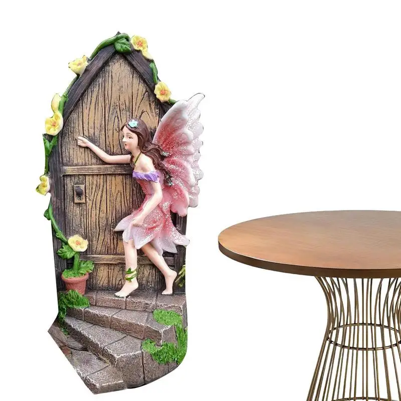 

Miniature Door Statue Decorative Resin Fairy Door Hanging Ornament For Tree Garden Fairy Knocking On The Door Outdoor Sculpture