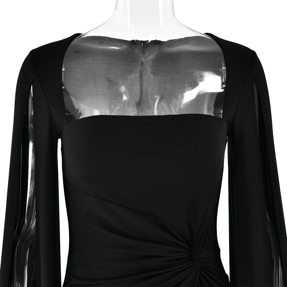 Elegant Bodycon High Slit Long Sleeved Shawl Women Dress Elasticity Tight Sexy Party Club Evening Dress Female Vestido