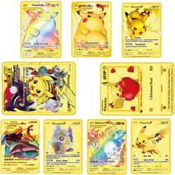 Carte en métal pokémon Pikachu pour enfant, jeu de combat Dragon qui respire le feu, personnage de dessin animé, jouets cadeaux, collection 2022 